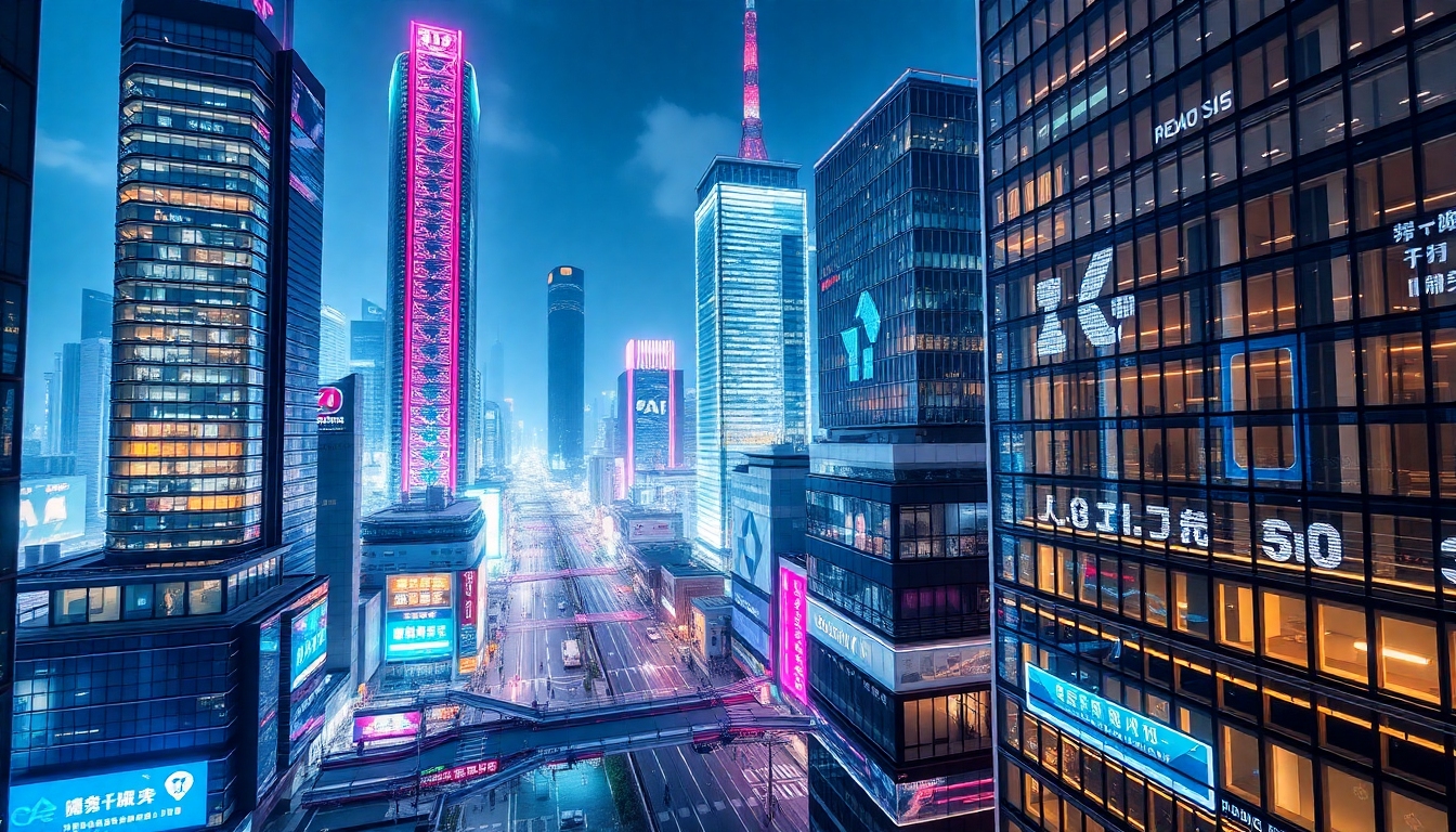 東京のAI技術ハブ、近代的なビジネス街の風景